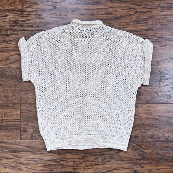 vintage • 50s cropped sweater cardigan cream gold sparkly metallic short sleeve - Picture 6 of 7